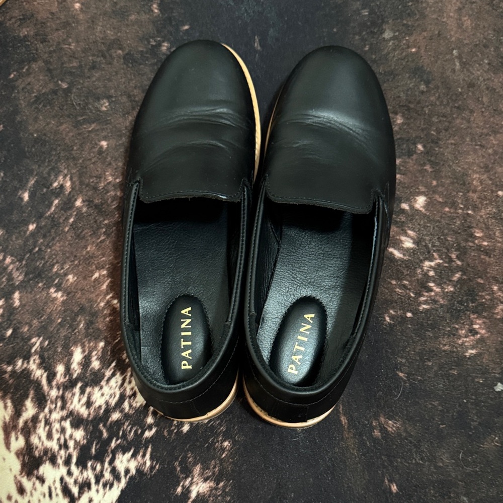 Patina Black Leather Slip-On Shoes
